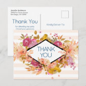Oranje & Roze Floral Bouquet Partij Dank u Briefkaart (Voorkant / Achterkant)