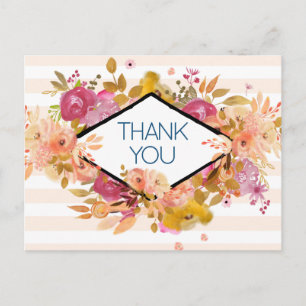 Oranje & Roze Floral Bouquet Partij Dank u Briefkaart