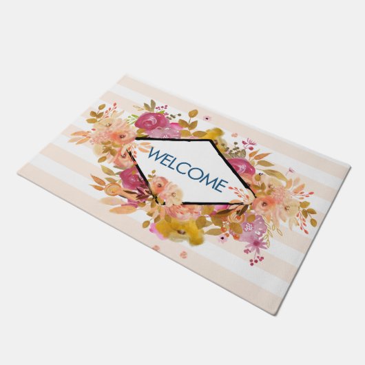 Oranje & Roze Floral Bouquet Welkom Deurmat (Schuin)