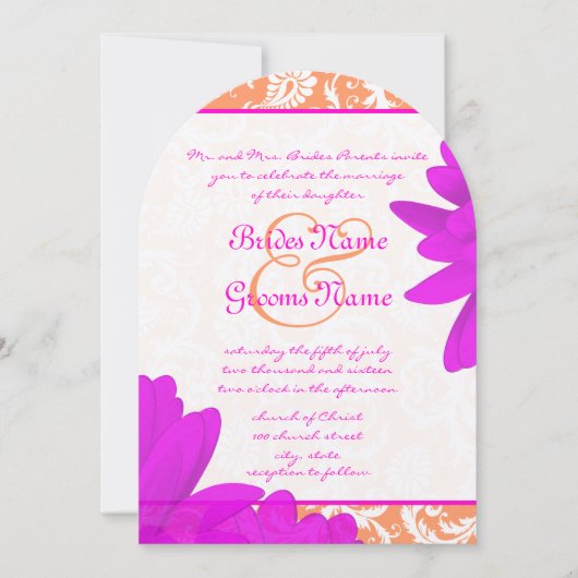 Oranje roze Floral Gerber Daisy Wedding Uitnodigin Kaart (Voorkant)