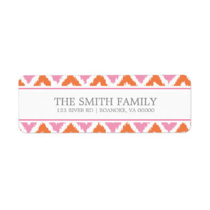 Oranje roze Fuchsia Zigzag Tribal Patroon Etiket