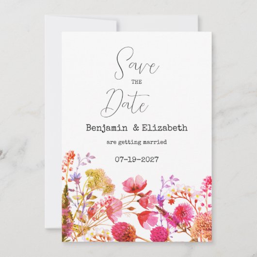 Oranje roze geel wildflower Save the Date Kaart (Voorkant)