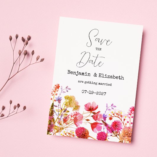 Oranje roze geel wildflower Save the Date Kaart