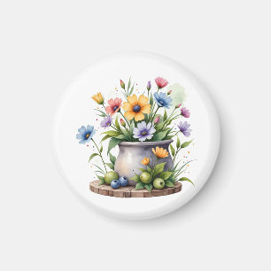 oranje, roze, gele en blauwe bloemen magneet