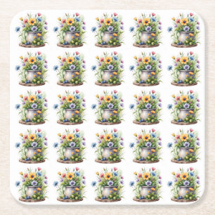 oranje, roze, gele en blauwe bloemenpatroon kartonnen onderzetters
