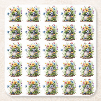 oranje, roze, gele en blauwe bloemenpatroon kartonnen onderzetters
