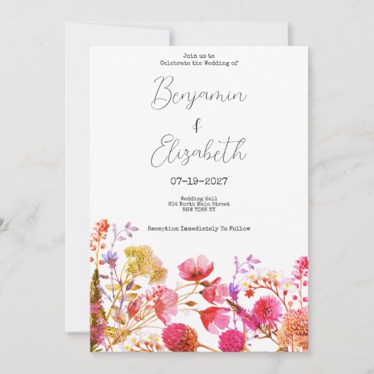 Oranje roze gele wilde bloem zomer Bruiloft Kaart (Voorkant)