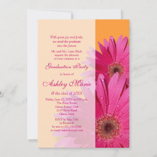 Oranje-roze Gerbera Daisy Afstuderen Uitnodiging