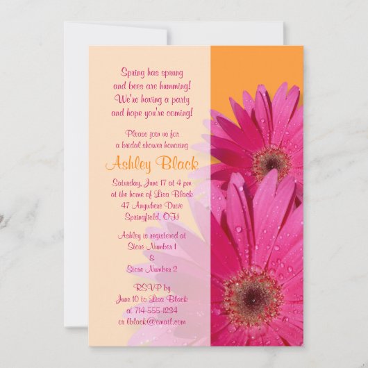 Oranje roze Gerbera Daisy Bridal Shower Kaart (Voorkant)