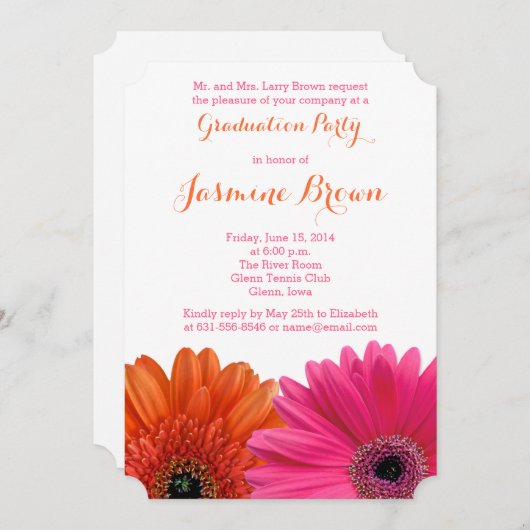 Oranje roze Gerbera Daisy Graduation Party Kaart (Voorkant / Achterkant)
