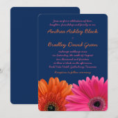 Oranje-roze Gerbera Daisy Navy Weddenschap Kaart (Voorkant / Achterkant)