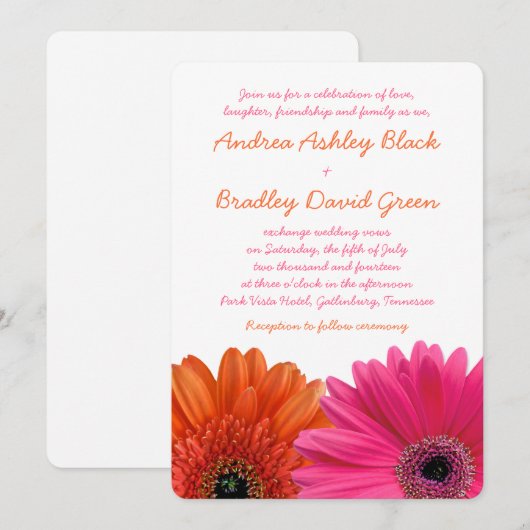 Oranje roze Gerbera Daisy Wedding Invitation Kaart (Voorkant / Achterkant)