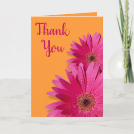 Oranje Roze Gerbera Madelief Bruiloft Dankkaart Bedankkaart