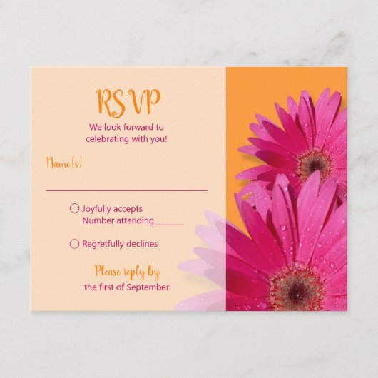 Oranje Roze Gerbera Madelief Bruiloft RSVP Kaart (Voorkant)