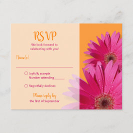 Oranje Roze Gerbera Madelief Huwelijk RSVP Kaart