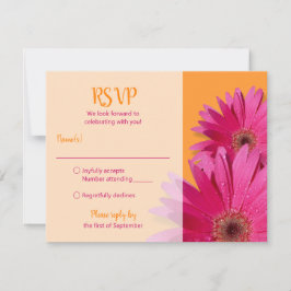 Oranje Roze Gerbera Madelief Huwelijk RSVP Kaart
