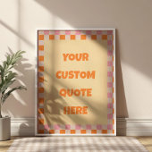 Oranje & Roze Geruite Retro Patroon Aangepaste Quo Poster