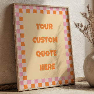 Oranje & Roze Geruite Retro Patroon Aangepaste Quo Poster