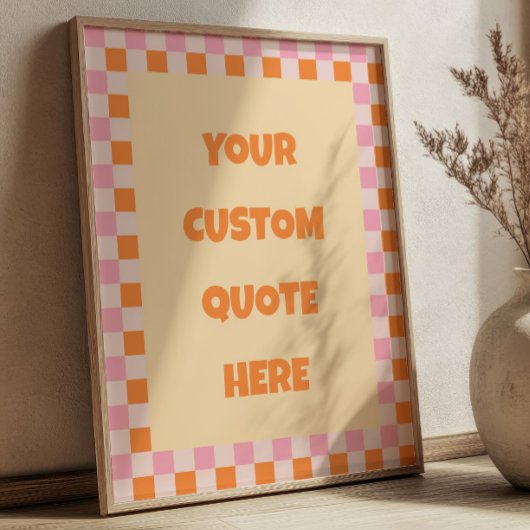Oranje & Roze Geruite Retro Patroon Aangepaste Quo Poster