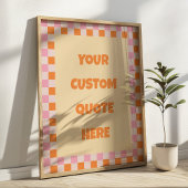 Oranje & Roze Geruite Retro Patroon Aangepaste Quo Poster