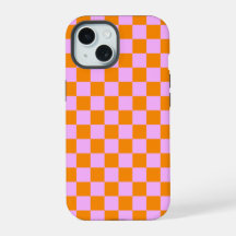 Oranje + Roze Geruite Schaakbord Patroon