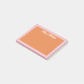 Oranje Roze Gingham Rand Naam In Cool Schrift Post-it® Notes (Schuin)