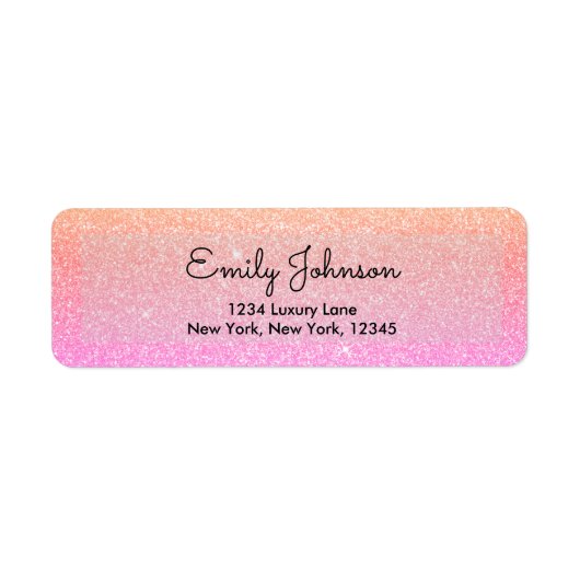 Oranje Roze Glitter en Glans Etiket (Voorkant)