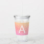 Oranje Roze Glitter & Sparkle Monogram Verjaardag Acryl Drinkbeker (Voorkant)