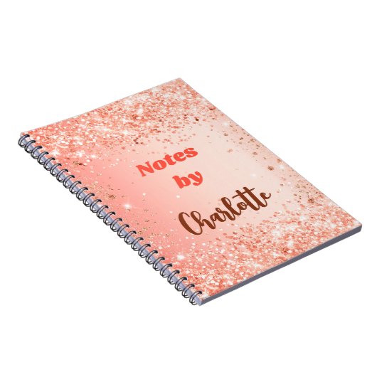 Oranje roze gouden naam script notitieboek (Rechterzijde)