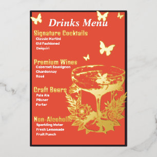 Oranje roze gouden-verijdelde drankmenu folie feestdagenkaart