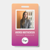 Oranje Roze Gradiënt Personeelskaart  Badge (Voorzijde)