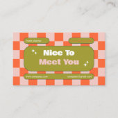 Oranje Roze Groen Retro Checkerboard Boho Visitekaartje (Voorkant)