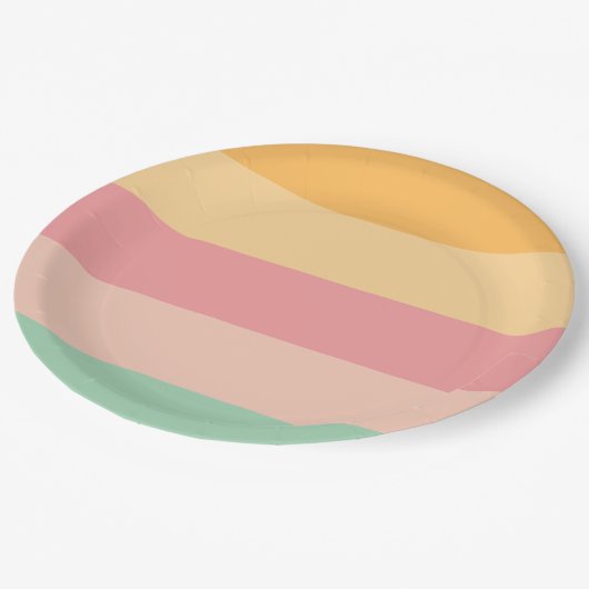 Oranje roze groene strepen papieren bordje (Gekanteld)