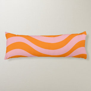 Oranje roze Groovy Retro Abstract Wave Y2K Patroon Lichaamskussen
