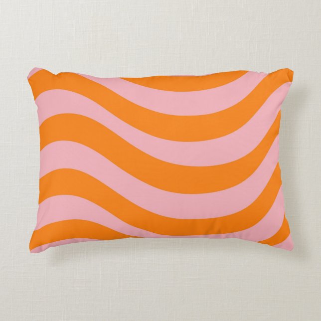 Oranje roze Groovy Retro Patroon Accent Kussen (Voorkant)