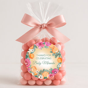 Oranje Roze Jongen Meisje Citrus Vrucht Baby Showe Ronde Sticker