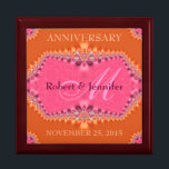 Oranje   Roze Jubileum voor weddenschap tussen das Cadeaudoosje<br><div class="desc">Unieke en stijlvolle fractale kunstkant in vers oranje en zoete roze kleerkleerhangers ontwerp - Verfijnd en elegant aangepast cadeau voor bruiloft, Jubileum of verloving. Personaliseer je met namen, verjaardagsdatum en monogram of nummers - gemaakt in een prachtige, houten cadeaudoos om rimpetten en juwelen te bewaren voor je speciale keepsakes. Maakt...</div>