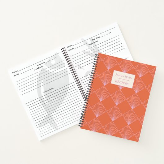 Oranje roze kunstdecopatroon gepersonaliseerd rece notitieboek (Binnen)