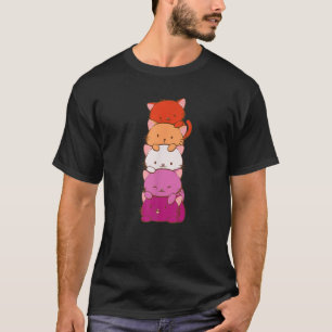 Oranje-roze Lesbian Pride Flag Cute Kawaii Cat T-shirt
