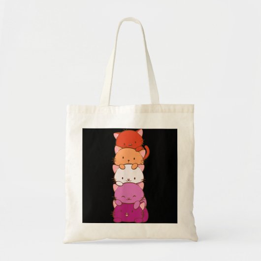 Oranje-roze Lesbian Pride Flag Cute Kawaii Cat Tote Bag (Voorkant)