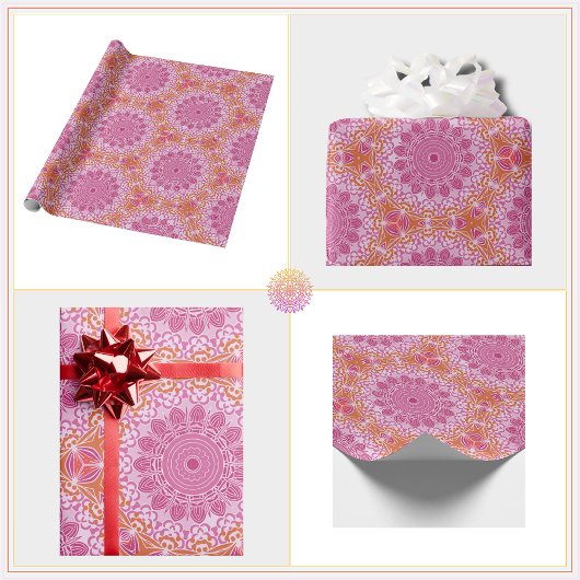 Oranje roze Mandala Patroon Cadeaupapier