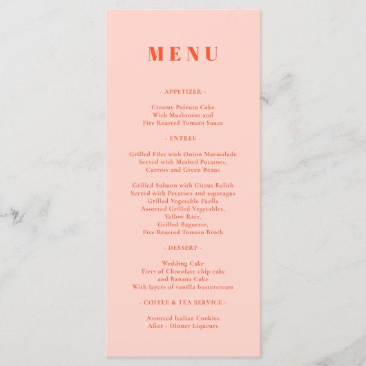 Oranje Roze Menu Eenvoudig (Voorkant)