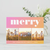Oranje roze minimale moderne foto feestdagenkaart (Staand voorkant)