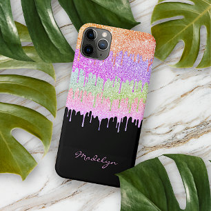 Oranje Roze Mint Lime Groen Drip Patroon Op Zwart Case-Mate iPhone Case