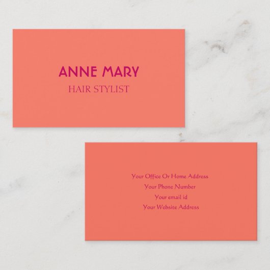 Oranje Roze Modern Bold Hair Stylist Salon Minimaa Visitekaartje (Voorkant / Achterkant)