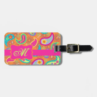 Oranje roze moderne Paisley Whimsy Patroon Bagagelabel