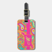 Oranje roze moderne Paisley Whimsy Patroon Bagagelabel (Voorkant verticaal)