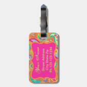 Oranje roze moderne Paisley Whimsy Patroon Bagagelabel (Achterkant verticaal)