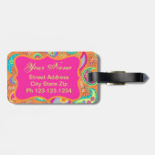 Oranje roze moderne Paisley Whimsy Patroon Bagagelabel (Achterkant horizontaal)