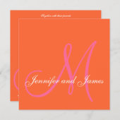 Oranje roze monogram Names Wedding Invitations Kaart (Voorkant / Achterkant)